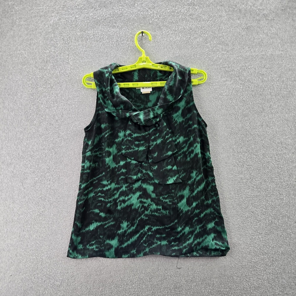 Michael Kors Women Blouse 4 Green Animal Print Bow Cowl Neck Pullover